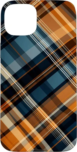 Vista 9 de Funda para iPhone 16 Navy Black and Orange Plaid Halloween Otoño Calabazas