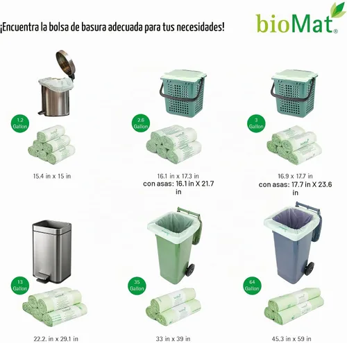 Vista 7 de bioMat Bolsas compostables de desechos de alimentos de 2.6 galones, 125