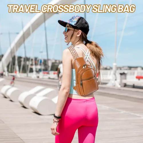 Vista 6 de Bolso bandolera para mujer, de piel sintética, bolso bandolera pequeña, mochila cruzada multiusos para el pecho, para mujer, ciclismo