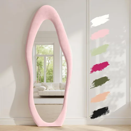 Vista 18 de Anpark Espejo de Cuerpo Completo 63"x24" Espejo de Piso de Cuerpo Completo Irregular Montado en Pared con Soporte Marco Envuelto en Franela Negra