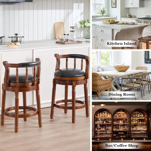Vista 6 de CozyRain Taburetes de bar modernos taburetes giratorios, encimera de cocina tapizado de piel auténtica con reposapiés para el hogar, cocina, comedor