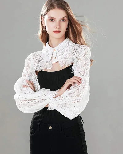Vista 3 de Elegtiskas Blusa desmontable con cuello falso media camisa cuello redondo blusa corta