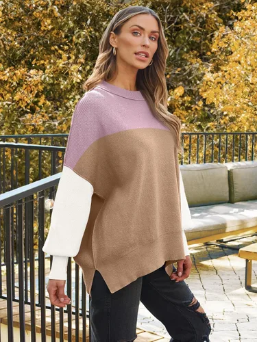 Vista 106 de Lillusory - Suéter extragrande con mangas de murciélago y cuello redondo para mujer, prenda moderna de otoño de tejido de punto sin botones