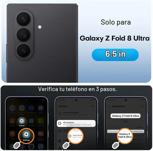 Vista 8 de TAURI 2 Pack for Samsung Galaxy Z Fold 8 Ultra Privacy Screen Protector Negro