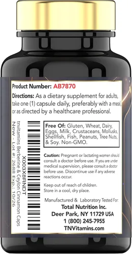 Vista 7 de Berberina con canela de Ceilán: 2200 mg por cápsula - 180 cápsulas Suplemento de berberina natural para la salud cardiovasular y del sistema