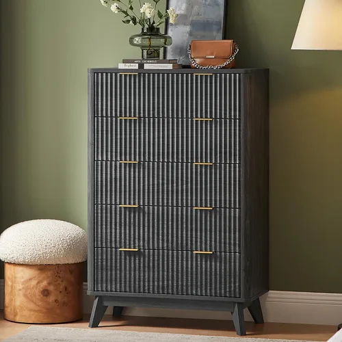 Vista 27 de T4TREAM Cómoda acanalada de 3 cajones de 32 pulgadas para dormitorio, aliso Aliso Oscuro