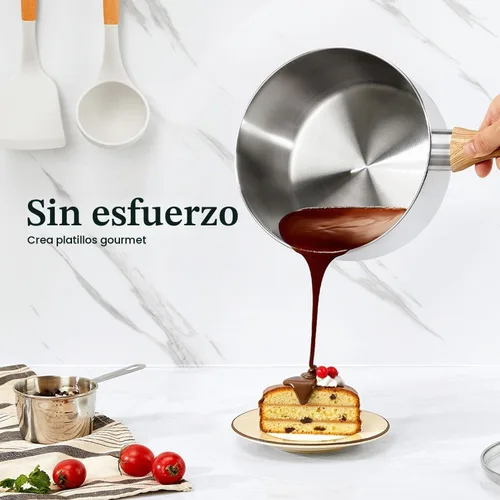 Vista 3 de KOCH SYSTEME CS Cacerola de Acero Inoxidable, Cacerola de 1 Cuarto de Galón con Tapa y Mango de Baquelita Resistente al Calor, Cacerola de Acero