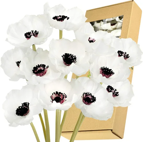 Vista 24 de FiveSeasonStuff Ramo de flores artificiales de amapolas de seda para recuerdo, hogar, boda, 22 pulgadas, 6 tallos (azul hielo antártico)