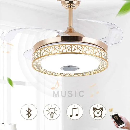 Vista 4 de Lámpara de techo con ventilador de techo Bluetooth de 42 pulgadas, con control remoto, hoja retráctil, regulable, LED, lámpara de araña