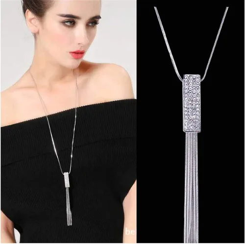 Vista 3 de Cathercing - Collar de cadena ajustable larga y elegante con dije de diamantes de imitación joyería única para mujeres y niñas