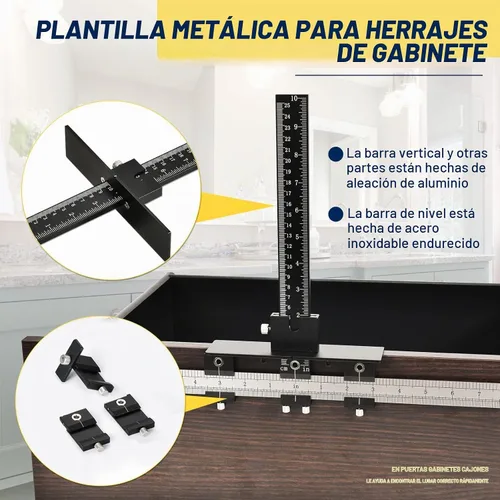 Vista 2 de Plantilla de hardware de gabinete, plantilla de mango de gabinete ajustable de metal con orificio de plantilla de perforación de Φ5mm y Φ4mm