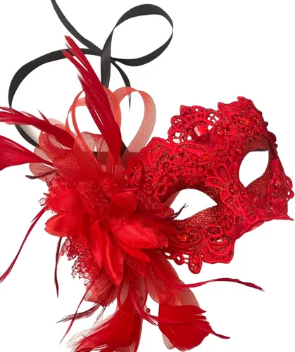 Vista 14 de MASQ Par de máscaras de encaje brocado para mascarada, Mardi Gras, cumpleaños, graduación, boda, fiesta Bk Lace W Pluma
