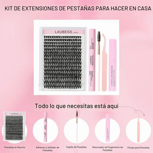 Vista 2 de Kit de extensión de pestañas 300 piezas, racimo de pestañas, kit de unión y sellado de pestañas, pestañas impermeables, pinzas para pestañas DIY