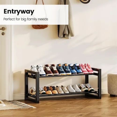 Vista 7 de Homeiju Zapatero expandible, estante de zapatos de metal de 2 niveles, soporte ajustable para zapatos, botas, tacones, organizador de zapatos de pie