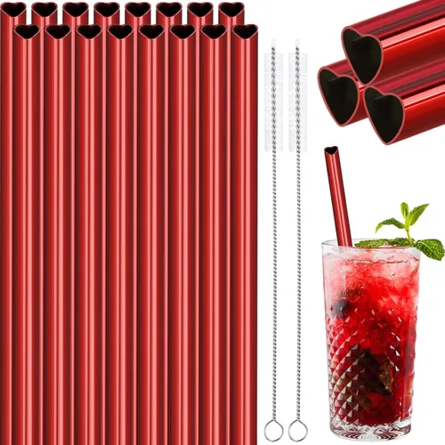 Vista 12 de NiHome - Juego de 10 pajitas de acero inoxidable con forma de corazón de 30 cm para vaso Stanley de 40 oz, con 2 cepillos de limpieza, reutilizables