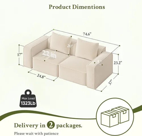 Vista 2 de Welzona loveseat - Sofá biplaza de felpilla cómodo de 75 pulgadas, sofás pequeños para espacios pequeños, sofá biplaza moderno de 2 plazas, sofás