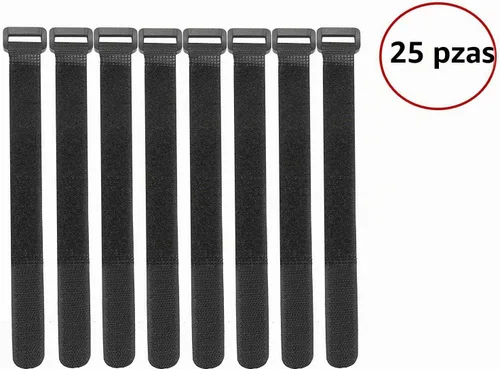 Vista 2 de 25 correas de sujeción reutilizables con gancho y bucle, 0.8 x 8 pulgadas, color negro