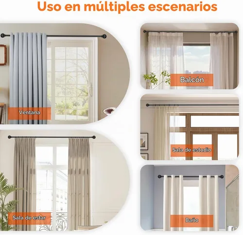 Vista 6 de Barras de cortina negras para ventanas de 28 a 48 pulgadas, 5/8" de diámetro, barra de cortina metálica resistente ajustable pequeña con soporte