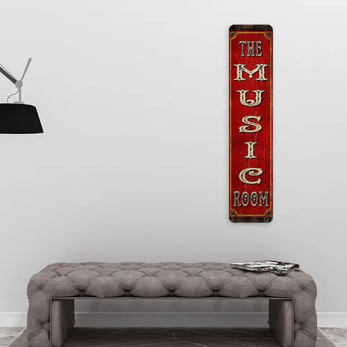 Vista 3 de Chico Creek Signs Letrero de sala de música rústico de aluminio rojo 4x18