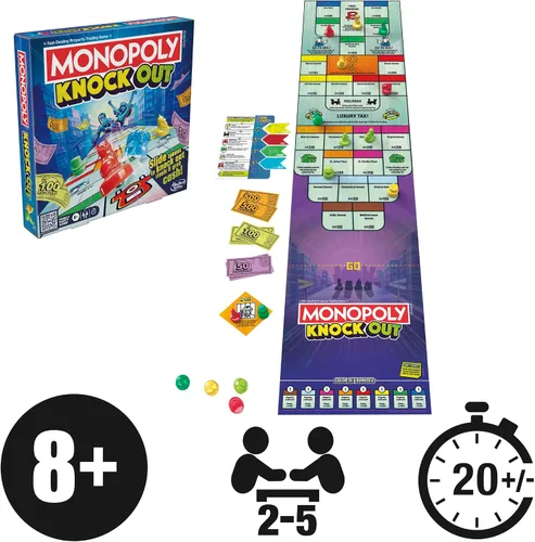 Vista 14 de Monopoly Knockout - Juego de mesa 2-8 jugadores Promedio de 20 minutos Juegos de mesa rápidos para familias, niños, adolescentes y adultos A