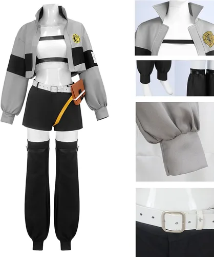 Vista 6 de Gachiakuta Riyo - Disfraz de cosplay para mujer, chaqueta gris, pantalones gris b
