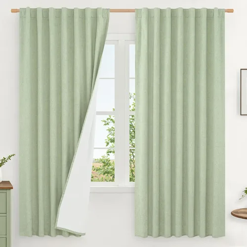 Vista 46 de LAMIT Cortinas opacas cortas de lino de 30 pulgadas para ventanas de cocina sobre el fregadero, cortinas de café texturizadas de lino marfil