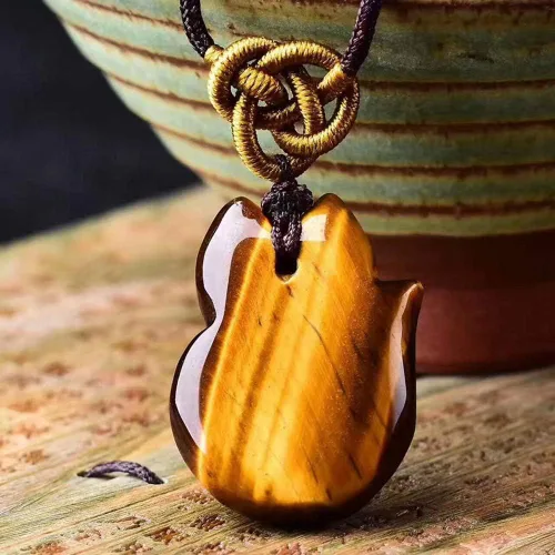Vista 7 de Colgante de ojo de tigre tallado a mano collar de zorro con cadena amuleto de la suerte joyería fina para mujeres hombres regalos