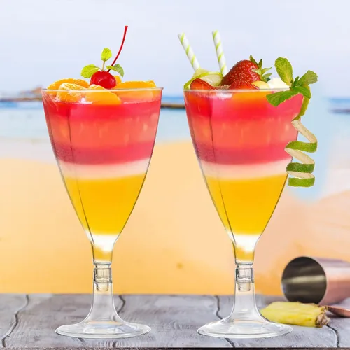 Vista 7 de Foraineam Paquete de 100 tazas transparentes de postre con cucharas, copas de vino de plástico, copas de champán de plástico de 7 onzas, copas