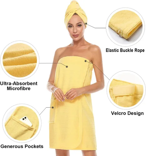 Vista 4 de Orrpally Bata de Envoltura de Ducha para Mujer, Toalla de Envoltura de Baño, Bata de Spa, Envoltura Corporal Ajustable