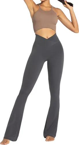 Vista 7 de Sunzel - Leggings acampanados para mujer, sin costuras frontales, pantalones de yoga con control de abdomen, cintura alta cruzada, 28303234 pulgadas