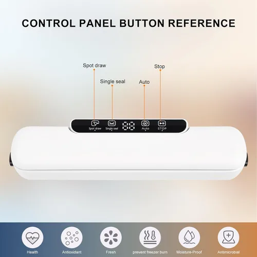 Vista 6 de Máquina selladora al vacío de alimentos con 25 bolsas, potencia de succión de 65 kPa, máquina de sellado al vacío, automática compacta de un solo