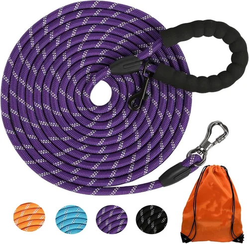 Vista 13 de Correa larga para perros para entrenamiento de 16 pies/20 pies/30 pies/50 pies/100 pies, correa reflectante con gancho bloqueable, cuerda resistente