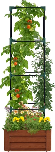Vista 10 de Outsunny - Macetero de jardín elevado con enrejado arqueado para plantas trepadoras de enredadera, flores colgantes, macetero de madera