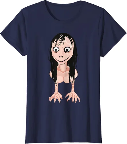Vista 13 de Momo T Shirt - Camiseta de cara espeluznante - Camiseta de Halloween Momo, Negro, S