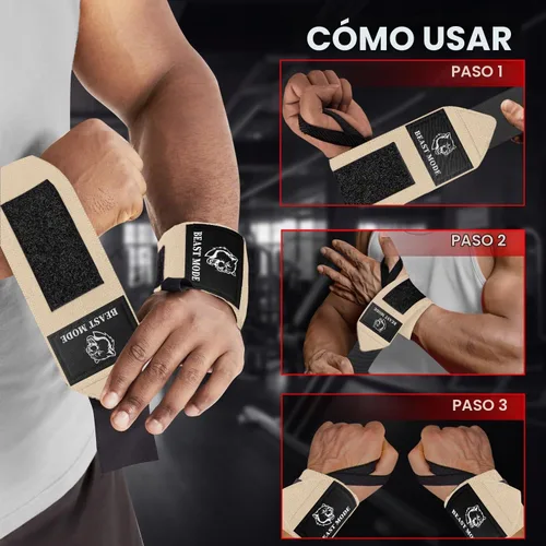 Vista 7 de TECEUM Elastic Cotton Weightlifting Wrist Wraps with Thumb Loops, 1 Pair