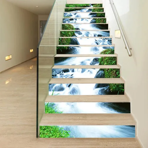 Vista 4 de Yuehuam Calcomanías de escalera de cascadas, 13 unidades, autoadhesivas 3D, elevadores de cascada, paisaje natural, para pared, vinilo impermeable