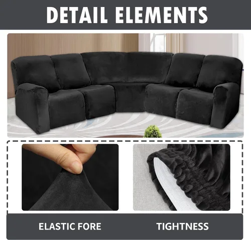 Vista 2 de Juego de 7 fundas de sofá reclinable de terciopelo en forma de L para sofá seccional, fundas de sofá reclinables en forma de L, gruesas, suaves