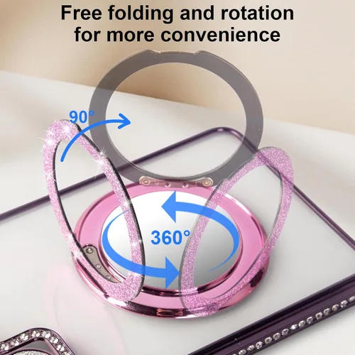 Vista 2 de Soporte para anillo de dedo, anillo de metal brillante para teléfono con espejo para iPhone 17 Pro Max, Galaxy S26 Ultra, soporte de anillo