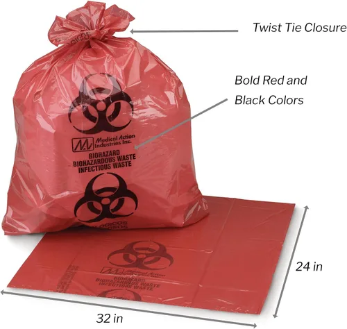 Vista 5 de McKesson Bolsas de riesgo biológico, 10 a 15 galones [250 unidades] Bolsa de residuos infecciosos peligrosos, grado hospitalario médico, rojo