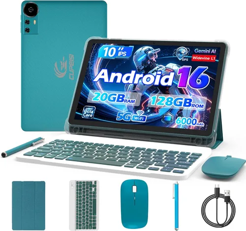 Vista 10 de CUPEISI Tablet Android 16 de 10 pulgadas, 20 GB de RAM+128 GB de ROM/2 TB expandible, procesador octa-core de 2.0 GHz, pantalla HD de 1280 x 800