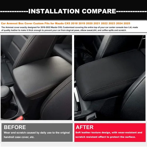 Vista 2 de Auprite Funda de Consola Central para Mazda CX5 2018-2025, Almohadilla de Funda de Consola Central Auto de Cuero Protector de Funda de Caja