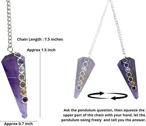 Vista 3 de Péndulo de cristal de amatista Amazing Gemstone para adivinación - Collar de péndulo con cabujón de chakra y cadena