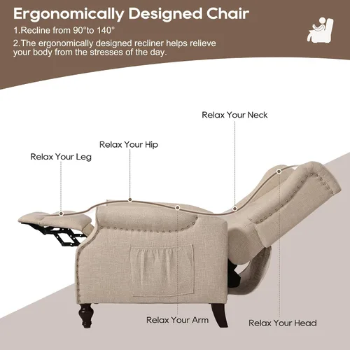 Vista 6 de Silla Wingback con masaje y calor, silla reclinable de tela copetuda, silla reclinable con respaldo de ala con control remoto, cojín acolchado