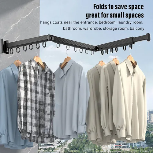 Vista 3 de Perchero de secado de ropa, colgador de ropa retráctil para lavandería, balcón
