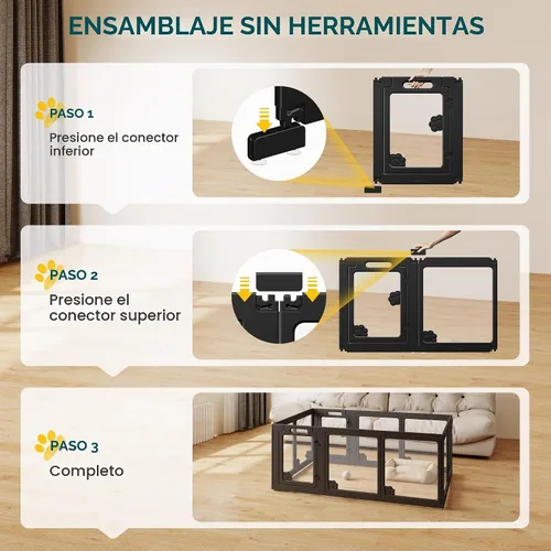 Vista 5 de Albott - Corralito acrílico transparente para perros para interiores, negro