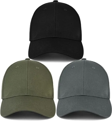 Vista 2 de Paquete de 3 gorras de béisbol unisex de algodón, ajustables, sin construir, para hombres, mujeres y hombres