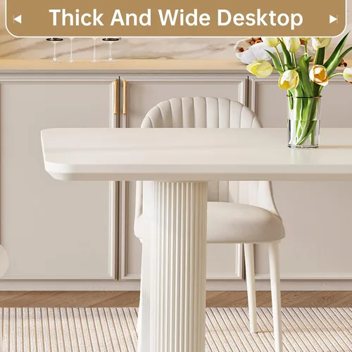 Vista 5 de Mesa de comedor de 63.14 pulgadas, mesa de cocina rectangular moderna, mesa de comedor para el hogar para cocina, bar, sala de estar, espacio Blanco