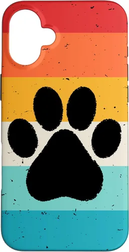 Vista 23 de iPhone 16 Gato Perro Paw Print en estilo retro Vintage Case