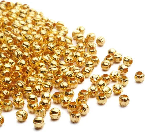 Vista 4 de Aylifu 1000 cuentas espaciadoras redondas de metal dorado de 0.118 pulgadas, cuentas sueltas para manualidades, pulseras, collares, joyería
