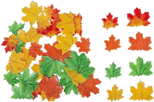 Vista 9 de Hojas de otoño comestibles doradas, 90 piezas para cupcakes, hojas de arce de otoño, oblea, papel de arroz, decoración de alimentos, mezcla de 2